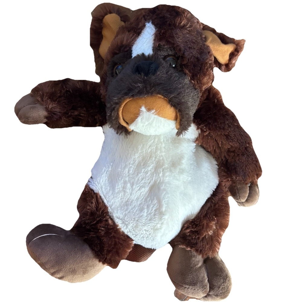 Calplush Puppy Dog Backpack Soft Plush Adjustable 14" Strap Brown Bag Bulldog